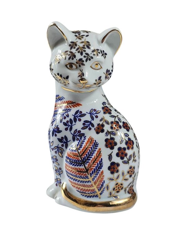 Unbranded Other - Vintage Cat Figurine Japanese Imari Neko Floral Hand painted Porcelain gold foil